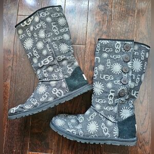 UGG Sz 7 Unlined Denim Lo Pro Button Logo Spring Fall Boots